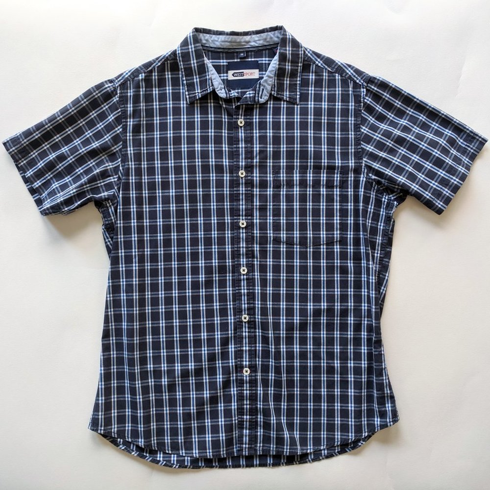 WestSport Blue Plaid Short Sleeve Buttondown Shirt